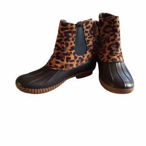 Henry Ferrera Brown Leopard Print Rain Winter Boots Sz 10